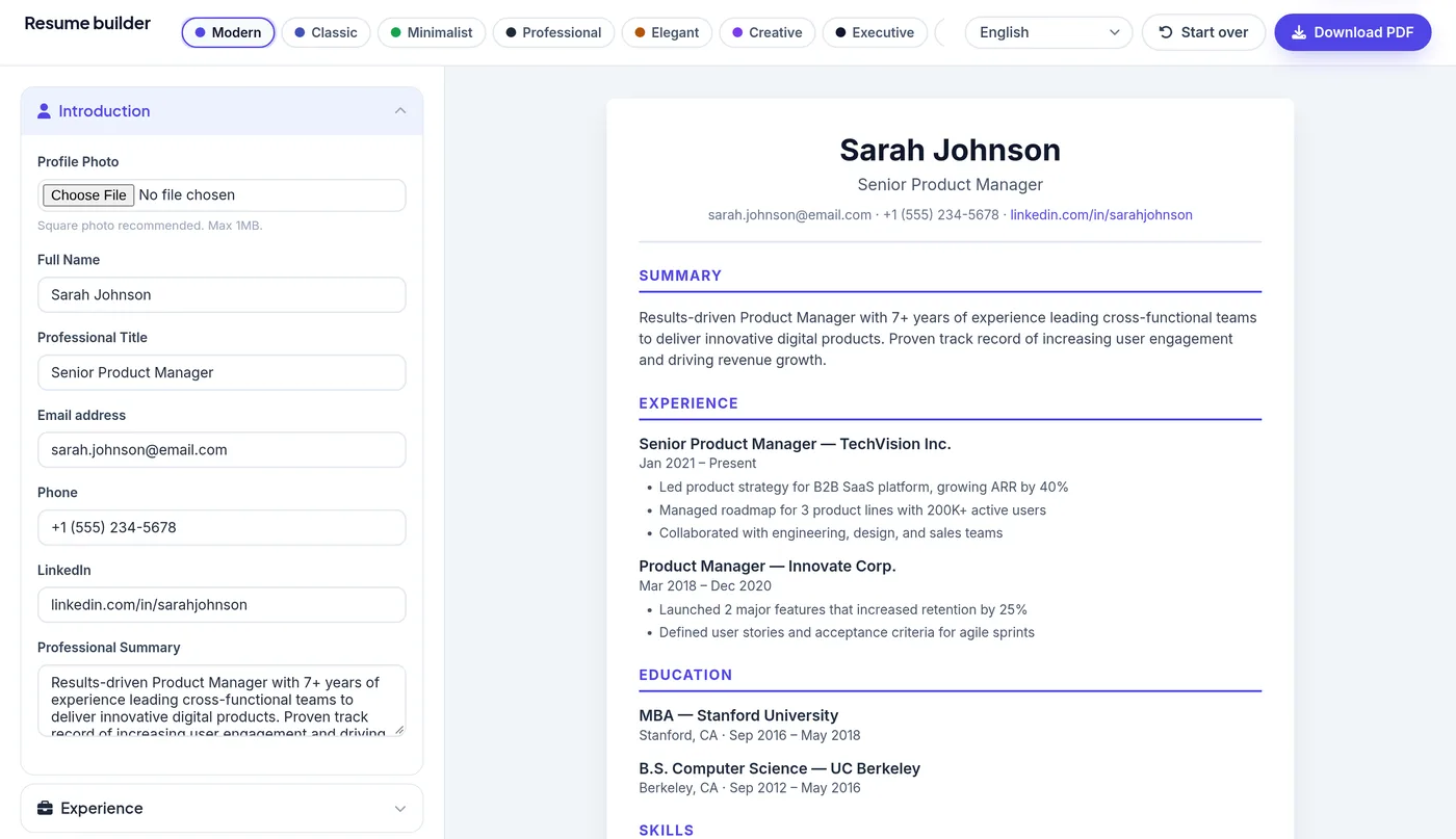 Resume builder — 123CV.NET
